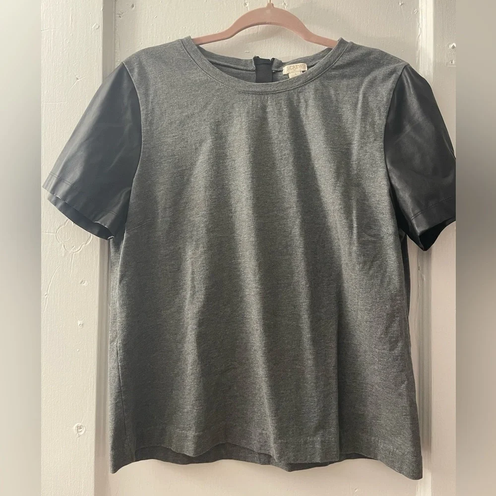 Leather sleeved short sleeve top - Picture 1 of 3